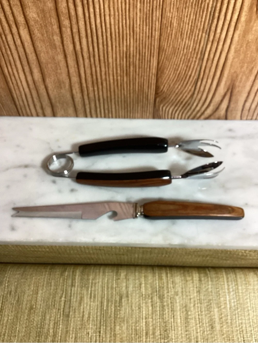 Vintage Wood Handle Men's Claw Tongs ,Multi functional Knife - Wood Tone